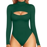 SMZ Mock Neck Cutout Front Top Long Sleeve Bodysuits for Women Cutout Bodysuit Piece Bodysuit