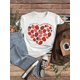 thumbnail image 1 of 1pc Girls' Summer Casual Round Neck T-Shirt, Polyester Knit Fabric, Stretchy and Comfortable - Regular Fit, with Cartoon Strawberry Heart Print, 1 of 6
