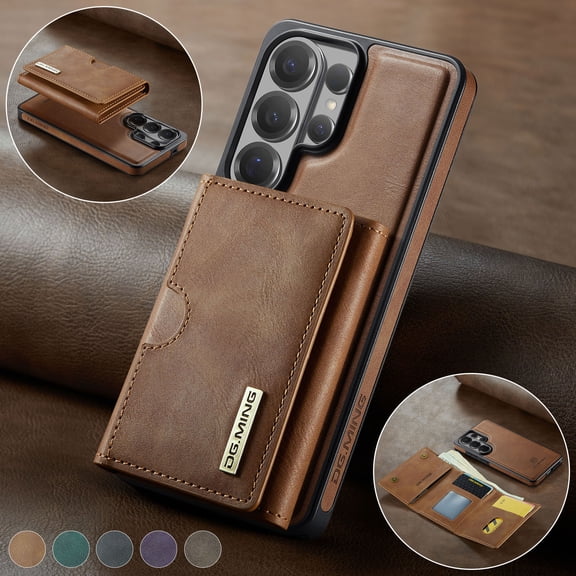 Dteck for Samsung Galaxy S26 Ultra Magnetic Detachable Wallet Case with Card Holder, Shockproof RFID Blocking 6 Card Slots Stand Cover, Brown