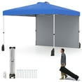 thumbnail image 1 of Gymax 10 X 10 FT Pop up Canopy Tent w/ 1 Sidewall Wheeled Bag 8 Stakes & 4 Wind Ropes Blue, 1 of 10