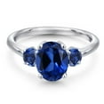 thumbnail image 3 of Gem Stone King 925 Sterling Silver Blue Created Sapphire Engagement Ring for Women | 2.80 Cttw | Oval 9X7MM | Gemstone September Birthstone | Size 7, 3 of 6