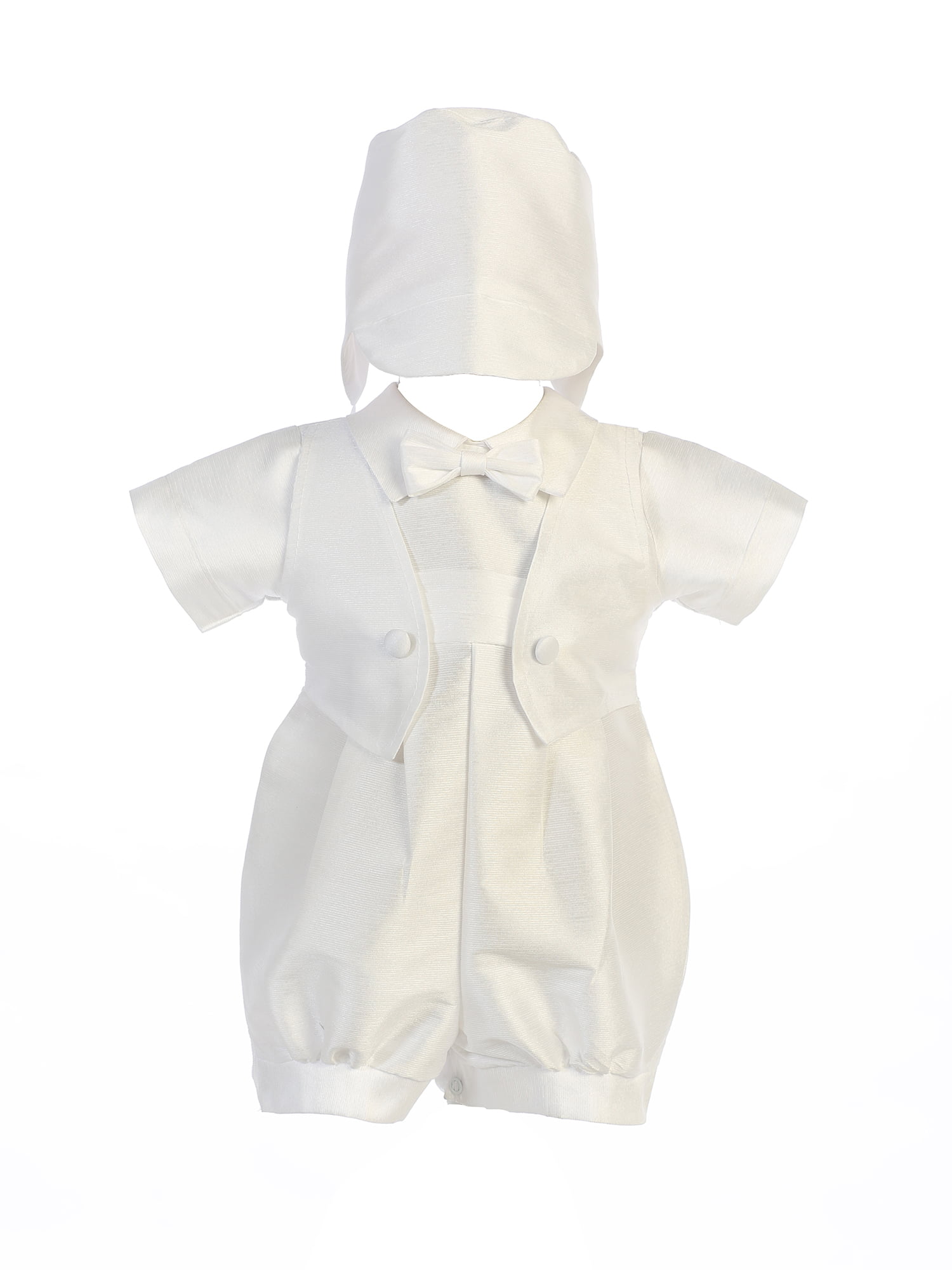 5pc White Baby Little Boy Christening Baptism Shorts Vest Set Hat S-4T S: 0-6 months 
