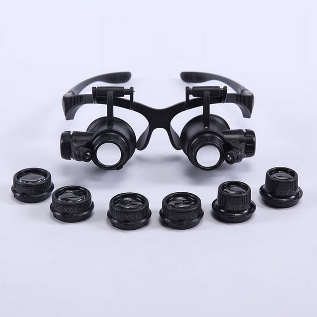 RV Luz LED binocular tipo gafas con cuatro grupos de espejos 10 veces 15 veces 20 veces 25 veces lupa