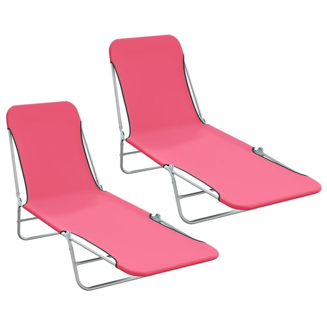 vidaXL Chaises Longues Pliantes 2 Pcs Acier et Tissu Rose