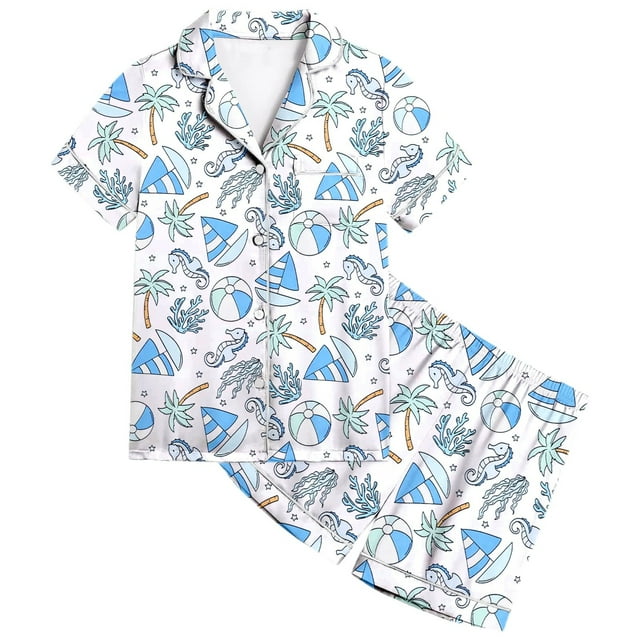 Catégorie de Produit Pyjamas et Peignoirs pour Filles Petit Ensemble de Sommeil en Satin Soyeux pour Enfants - Tenue de Détente à Manches Courtes Boutonnée avec Shorts Tenue Décontractée pour 2-13 Ans