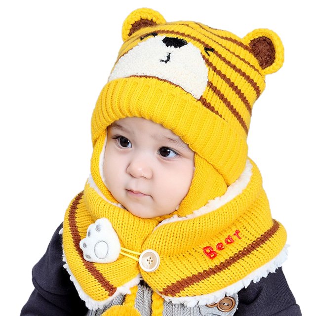 Paquete De 2 Gorros De Lana Para Bebé, Apariencia Bonita, Accesorios Para Niños, Polaina Para El Cuello, Invierno Y Otoño, Forma De Oso, Múltiples Colores, Orejera N.° 2 Eigraketly AP006926-01