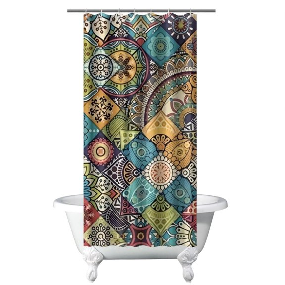 Small Stall Narrow Shower Curtain 36"W x 72"L – Tropical Bohemian Leaves, Mid-Century Abstract Boho Botanical Bathroom Decor, Vintage Floral Palm Leaf Pattern, Rustic Tribal Folk Style