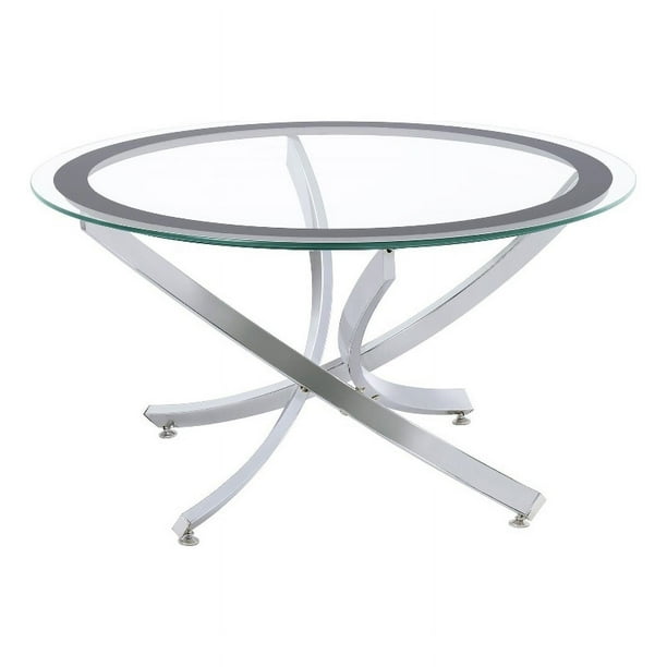 Coaster Table Basse Ronde en Verre Contemporain avec Base Incurvée en Chrome