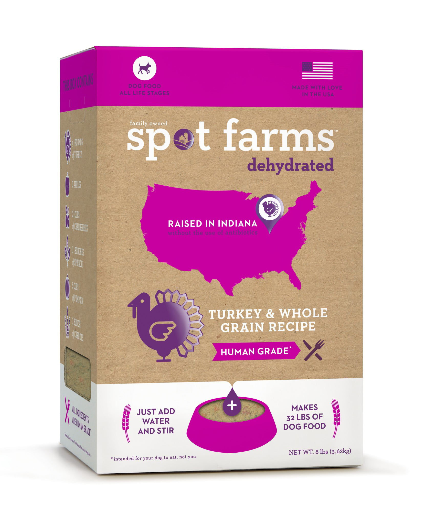 Spot Farms Dehydrated Human Grade Dog Food, Turkey & Whole Grain, 8.0lb ...