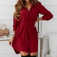 thumbnail image 2 of FRSASU Dresses for Women Lapel Solid Color Single-Breasted Long Sleeve Belt Dress, 2 of 9