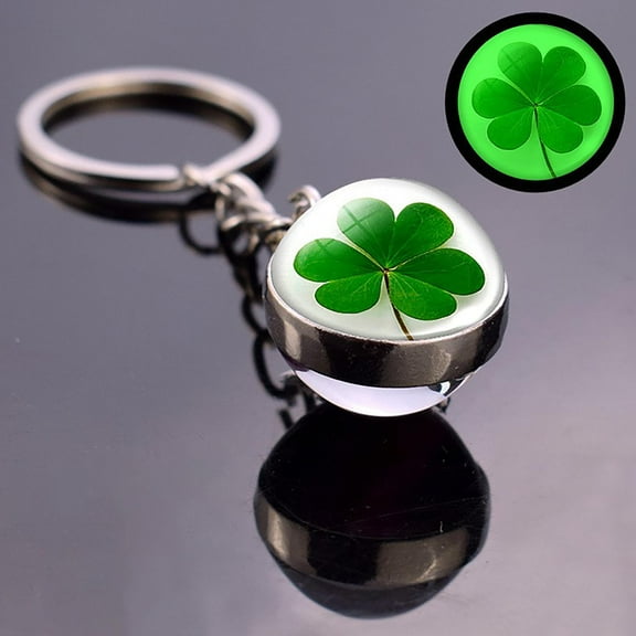 Lucky Four Leaf Clover Keychain Double Side Glass Ball Pendant Lightweight Metal Keyring Noctilucent Design Modern Style Gift For Daily Use And Special Occasions