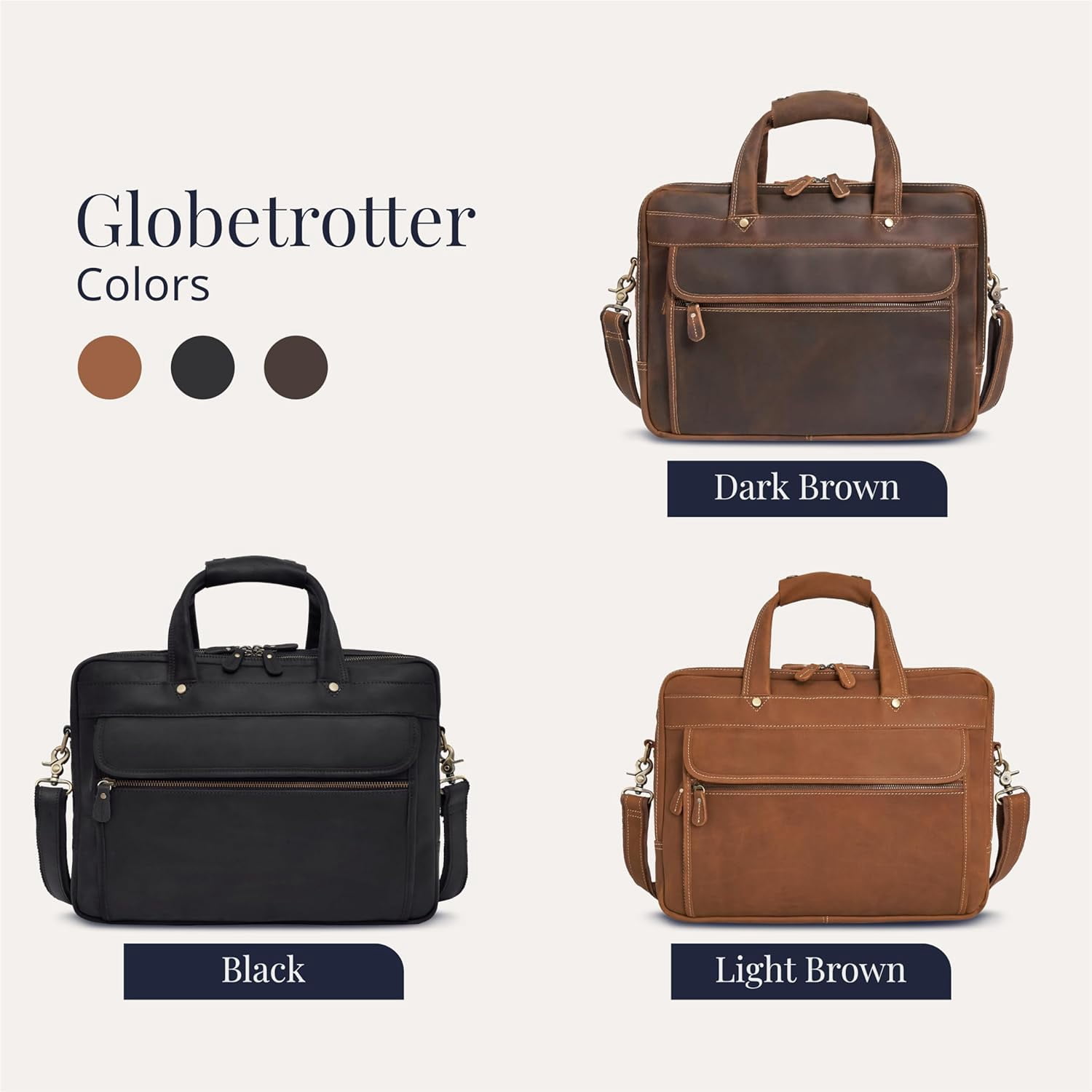 Full Grain Leather Briefcase for Men, Handcrafted, Fits 15.6" Laptop - Dark Brown