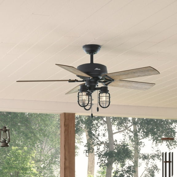 Hunter - Starklake Indoor/Outdoor Ceiling Fan With Light, 52-inch, Natural Black Iron, Casual-style, 3-speed WhisperWind Motor, 50409, for Porches, Bathrooms