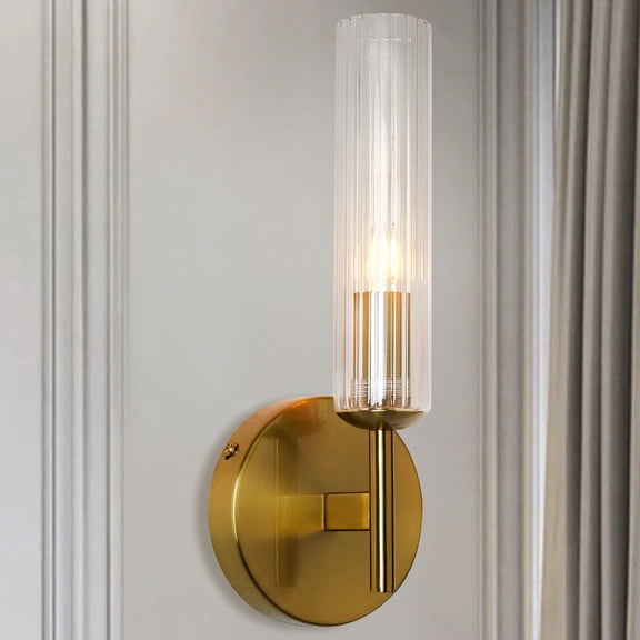 Antique Bronze Tube Sconce with Ribbed Glass Shade and Cylindrical Design for Versatile Indoor Lighting , bathroom sconce , wall lights for bedroom