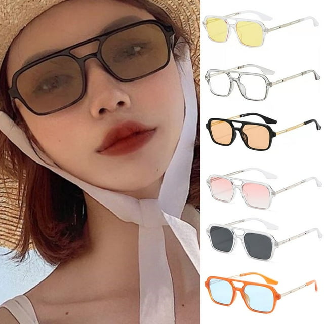 CNKOO Lunettes de Soleil Anti-Dérapant Soleil Résistant Cadre Carré Cool Apparence Nuance Rétro Double Pont Creux Lunettes de Soleil de Mode Extérieur Approvisionnement Taille 14
