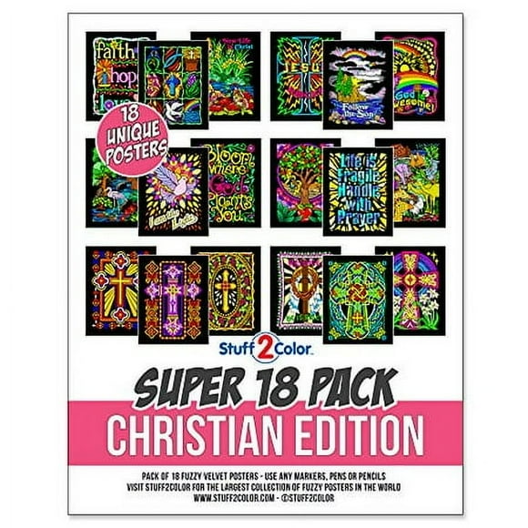 Super Pack of 18 Fuzzy Velvet Coloring Posters (Christian Edition) - Great for Religious Gift, Kids Sunday School, Group Arts and Crafts Projects - Coloring Activity for Boys and Girls (1 Pa