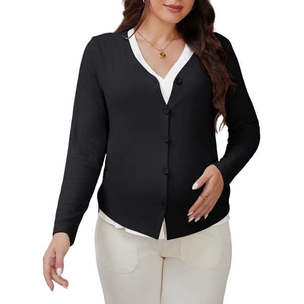 CAMISAS DE MATERNIDAD CHIC PARA MUJERES INSPIRE, CAMISAS DE EMBARAZO DE MANGA LARGA, CUELLO EN V, TOPS DE LACTANCIA FALSOS DE 2 PIEZAS, TALLA 2XL, NEGRO