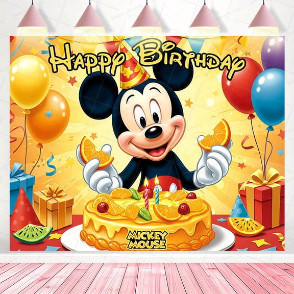 Happy Birthday Party for Mickey - Suitable for party/dance event/studio graduation photo video shooting/indoor/outdoor birthday backdrop wall