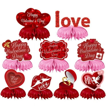 9PCS Valentine'S Day Set -Valentine'S Day Honeycomb Centerpieces, Table Toppers Valentine'S Day