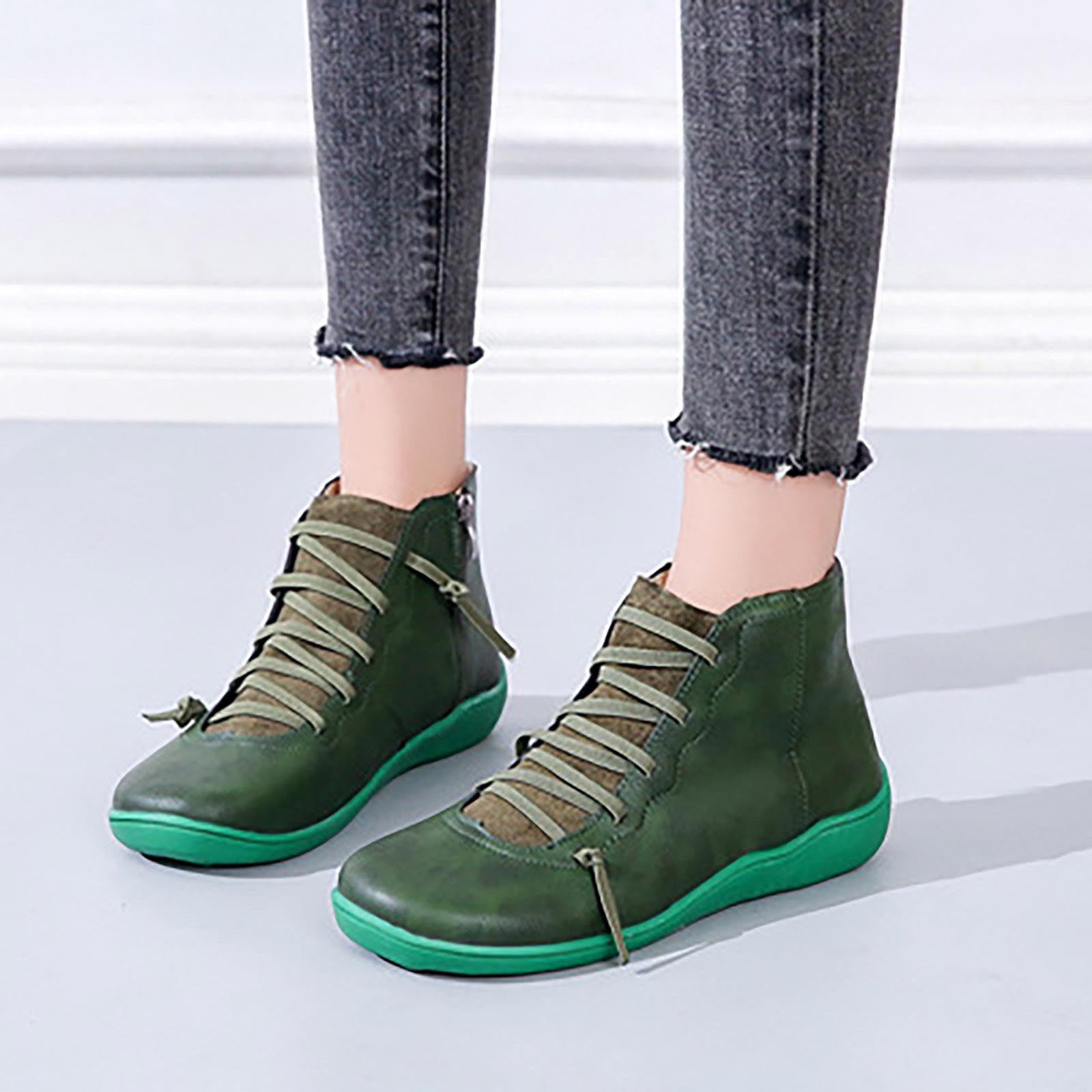 Women's Ankle Boots on Sale Low Heel- Flats Green 6.5 - Walmart.com