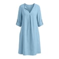 thumbnail image 6 of Odbmxy Fall Women Midi Dress Cotton Linen Long Sleeve Modest Tent V-Neck Tunic Holiday Shift Single Color Women Dresses, 6 of 6