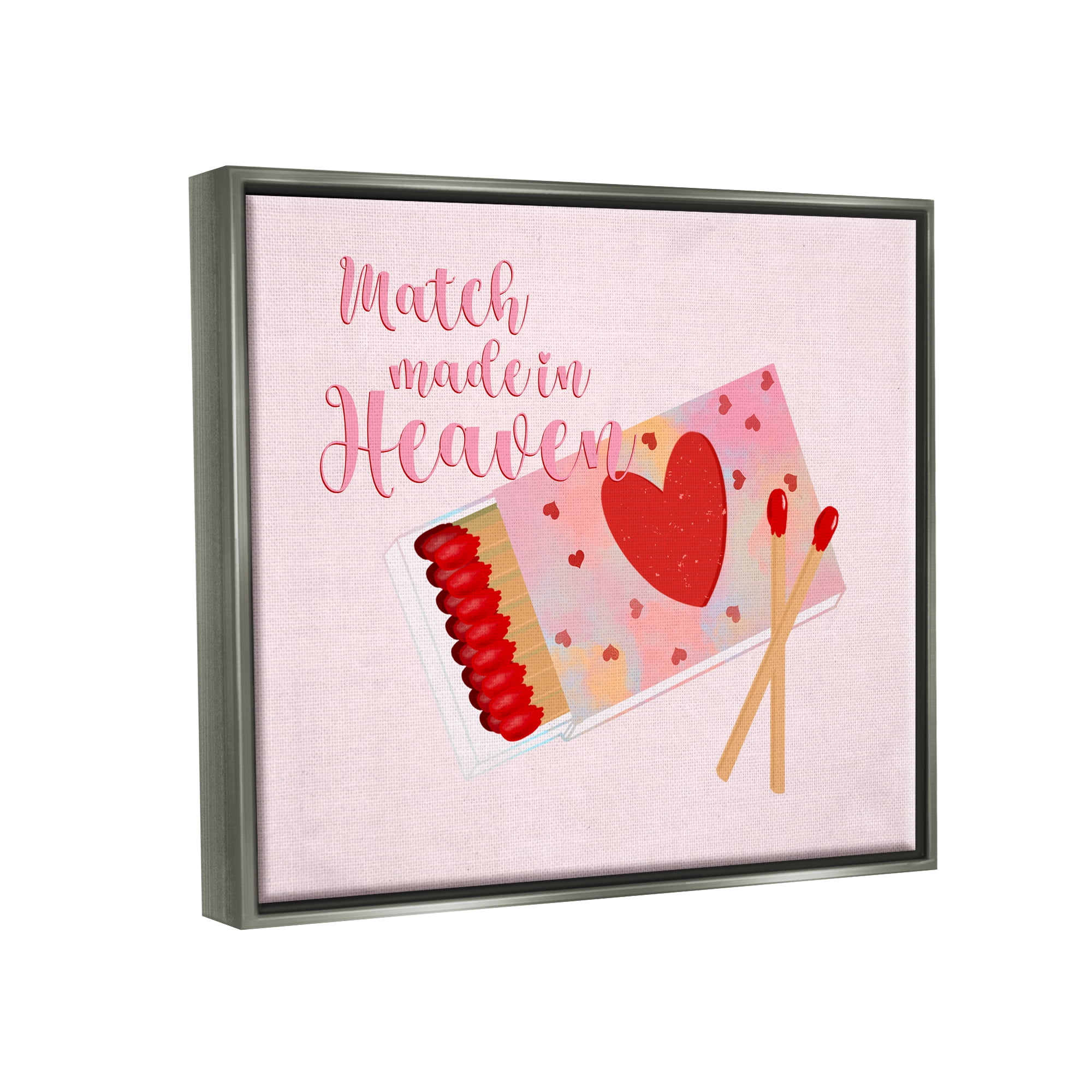 Stupell Match Made In Heaven Romantic Matchbook Holiday Painting Gray Floater Framed Art Print Wall Art