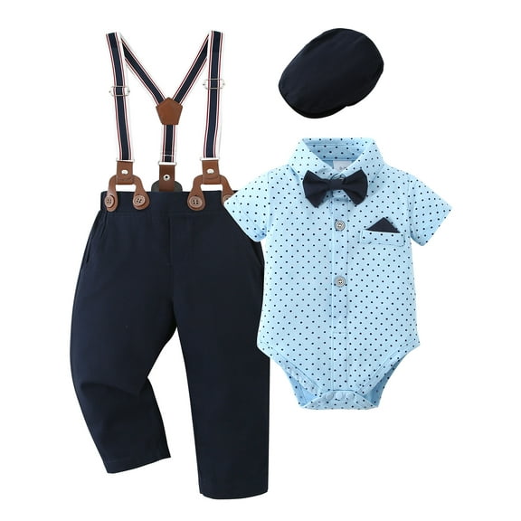 CARETOO Baby Boy Outfit Newborn Infant Clothes Short Sleeve Dress Romper Suspender Pants Bowtie Hat