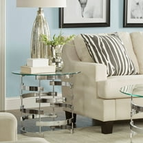 Chelsea Lane Cleave Modern Glam Glass and Metal Round End Table, Chrome