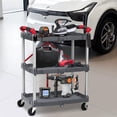 thumbnail image 6 of 2024 New Foldable Utility Service Cart, 3 Shelf Heavy Duty Plastic Rolling Cart with 360° Swivel Wheels (2 with Brakes), Ergonomic Handle, Collapsible Utility Carts for Warehouse Office Home - Gray, 6 of 8