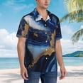 thumbnail image 3 of Fuzoiu Navy Blue Marble Print Hawaiian Shirt for Men, Summer Beach Casual Short Sleeve Button Down Shirts, Men’s Beach Summer Shirts with Pocket,Small, 3 of 7