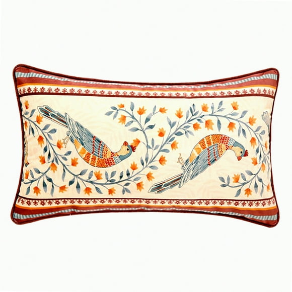 Vintage Velvet Bird Floral Lumbar Pillowcase - Farmhouse Decor Throw Pillow Cover 12"x20" for Couch Bed Living Room Outdoor