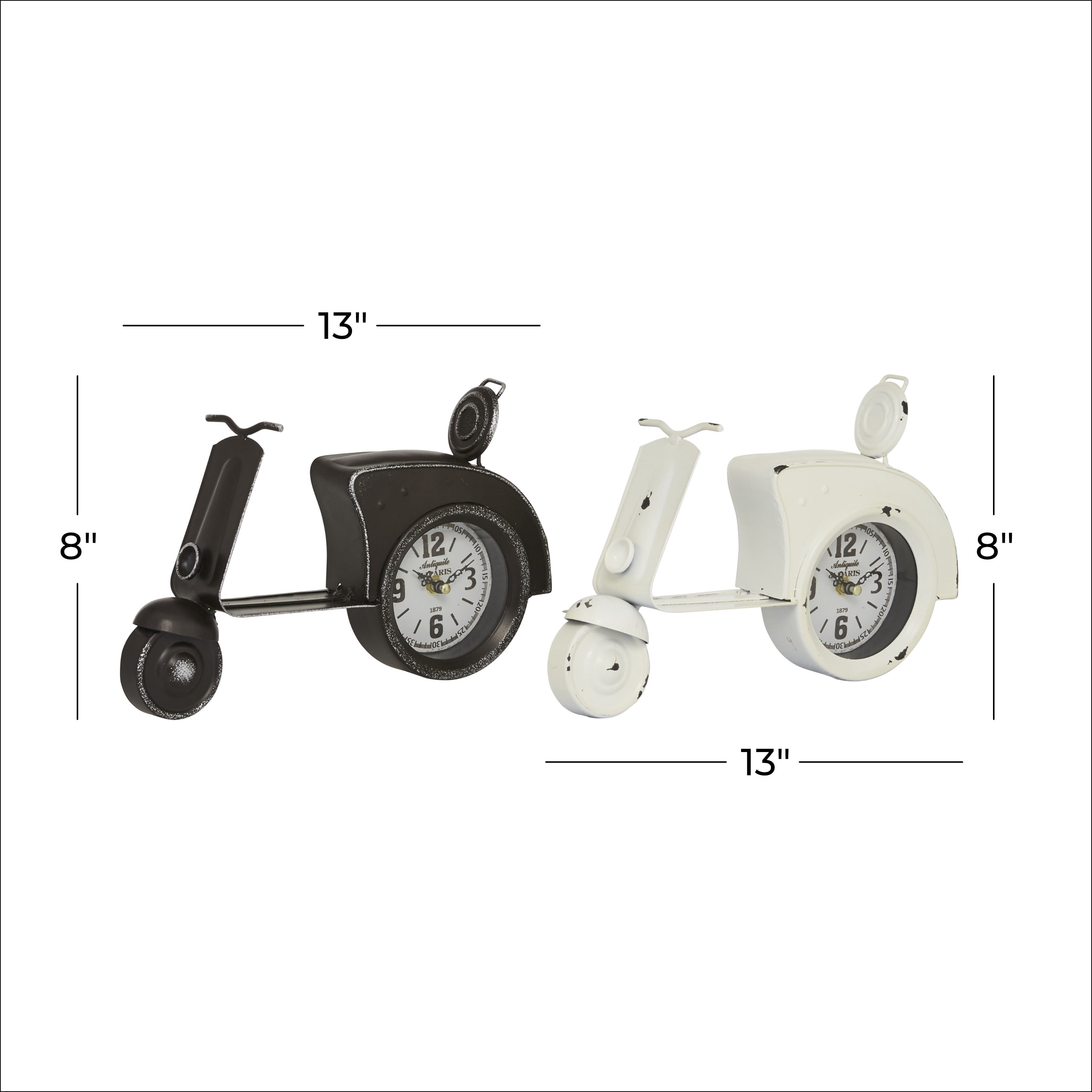 DecMode 8" Black Metal Bike Scooter Clock, Set of 2