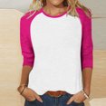 thumbnail image 4 of Plebaso Chemises à Manches 3/4 pour Femmes, Blouses Décontractées à Col Rond, T-Shirts Amples à Blocs de Couleur et Patchwork, 4 of 7