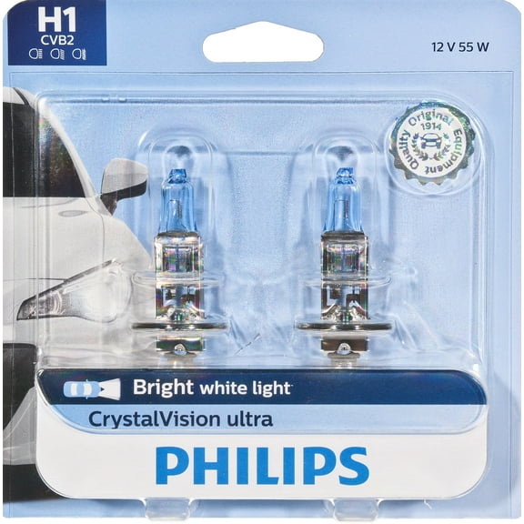 Philips H1 Crystalvision Ultra 12V White Halogen Automotive Bulb fits H1 2 Pack
