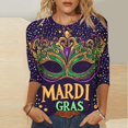 thumbnail image 1 of TIMIFIS 3/4 Hauts à Manches pour Femmes Décontracté Ample Mardi Gras Imprimé Col Rond T-Shirt Chandail Tops de Fête, 1 of 5