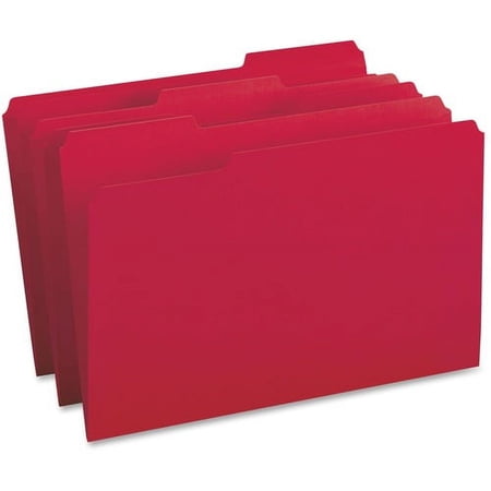 Business Source 1/3 Tab Cut Legal Recycled Top Tab File Folder – 8 1/2 x 14 – Top Tab Location – Assorted Position Tab Position – Stock – Red – 10% Recycled – 100 / Box | Bundle of 10 Boxes