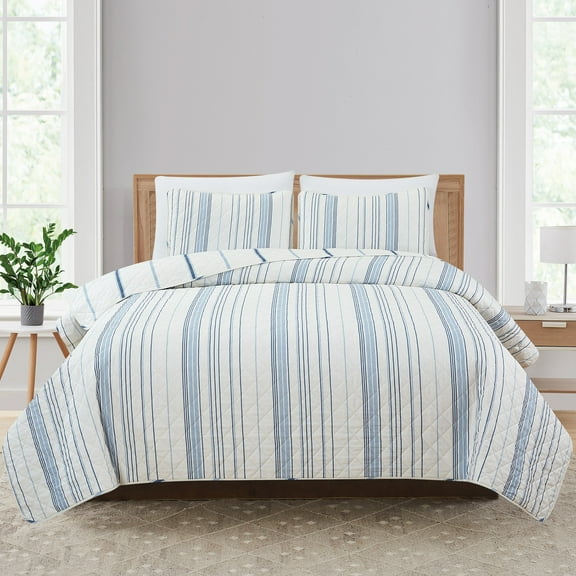 Market & Place Sofia Reversible Lightweight Modern Striped Quilt Set