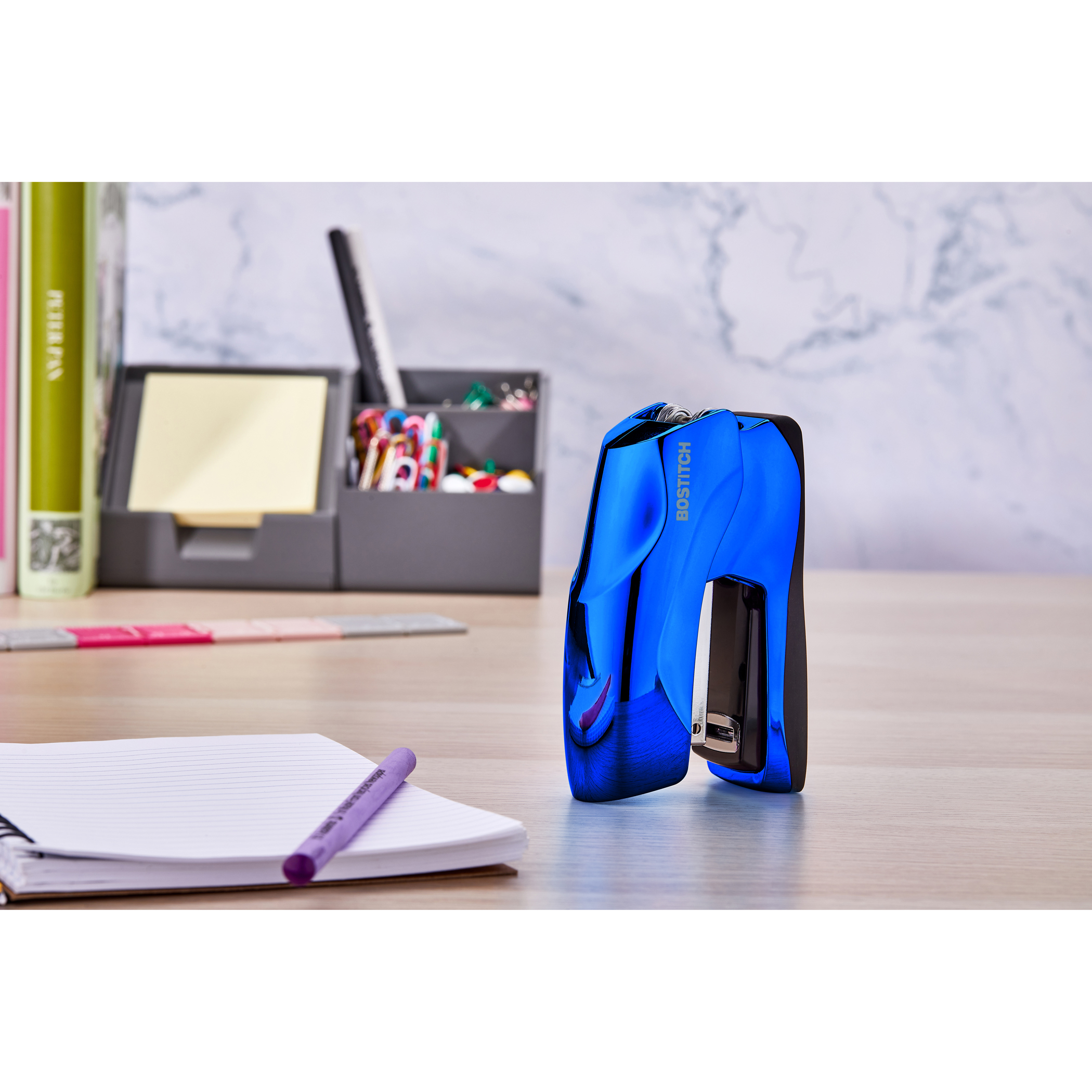 Bostitch Flat Clinch Stapler, 40 Sheets, Metallic Blue photo 5