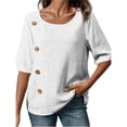 thumbnail image 2 of Camiseta Informal Holgada de Corta con Cuello Redondo y Botones de Algodón y para Mujer, Estilo Formal y de Trabajo M, 2 of 7