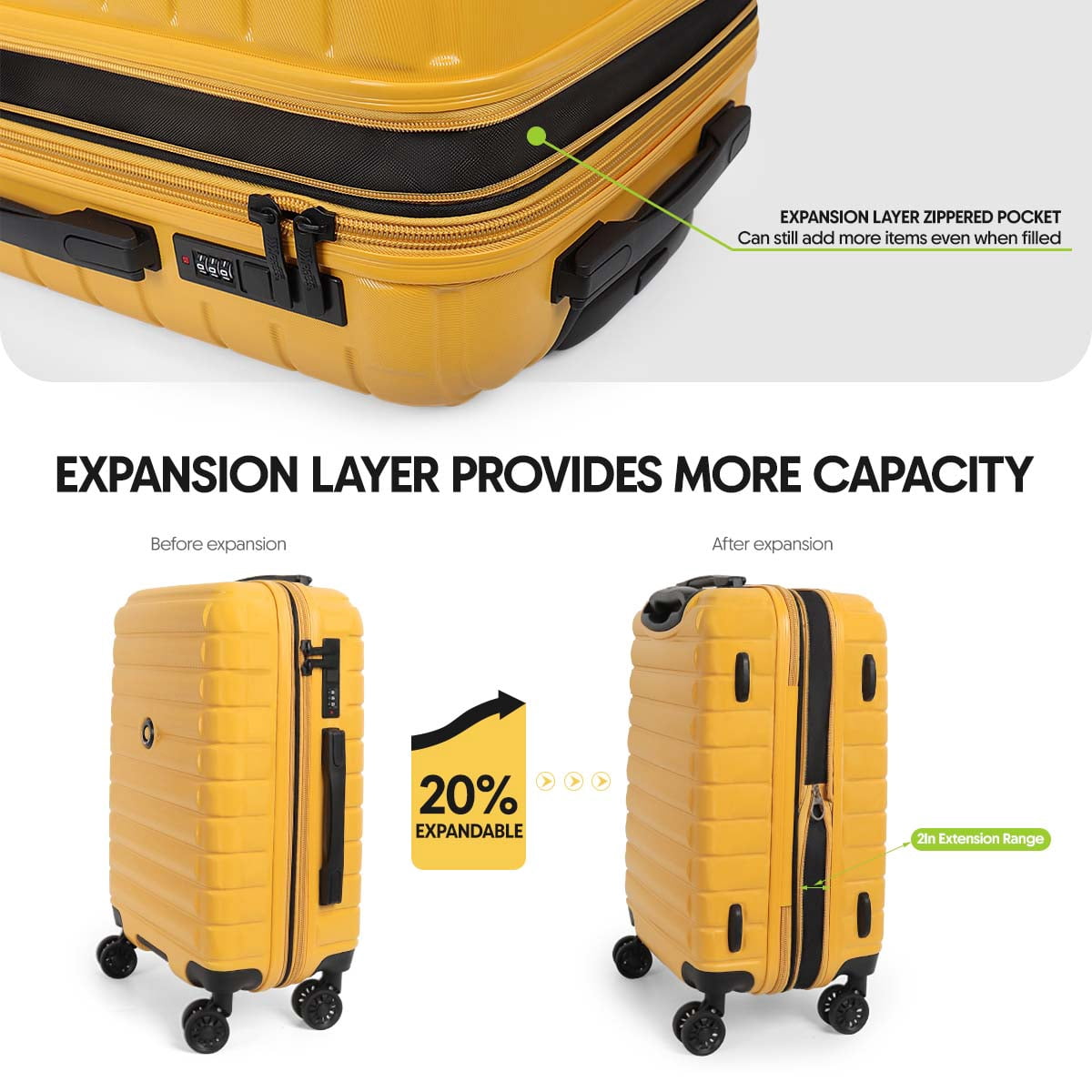 29 Inch Hardshell Large Checked Luggage for Travel,Lightweight Expandable Suitcsae with Spinner Wheels and TSA Lock,LA13601-Yellow