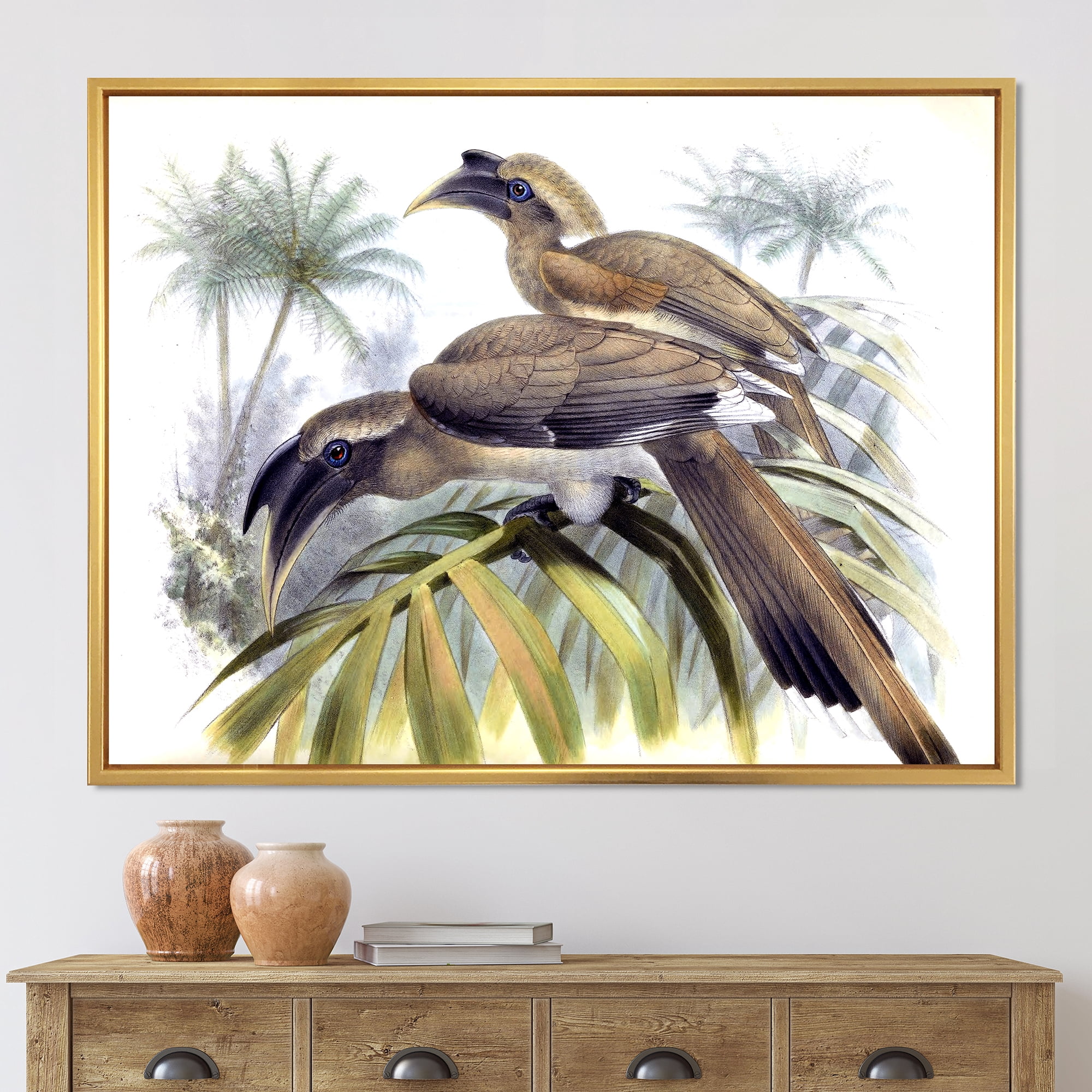 Designart 'Ancient Australian Birds XIV' Traditional Framed Canvas Wall Art Print