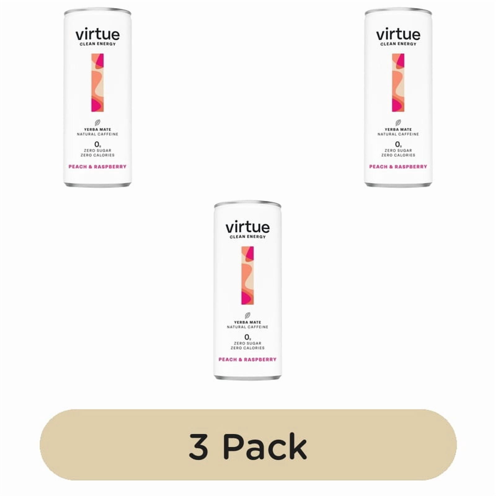 Virtue Yerba Mate Peach & Raspberry Clean Energy 250ml, British Import (Pack of 3)