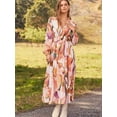 thumbnail image 2 of SANOPY Women's Floral A-Line Midi Dress Colorful Fall V Neck Long Sleeve Flowy Dress Beach Wedding Guest Vacation Dresses, 2 of 5