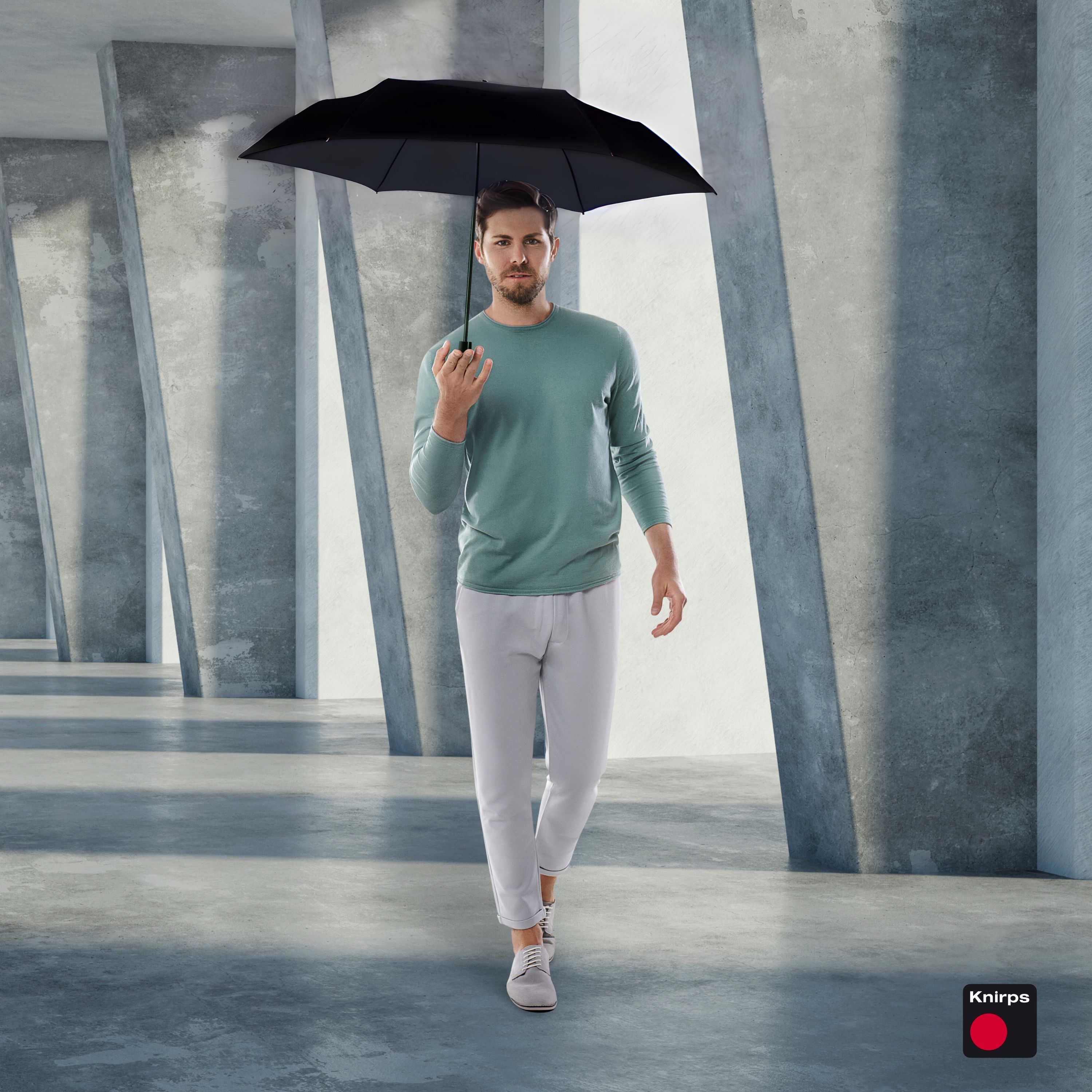 Knirps AS.050 Slim Manual Folding Rain Umbrella in Black – 38" Lightweight Fiberglass 6-Rib Pocket Canopy, Ultra-Compact 6.7oz Travel Size Design, Durable Steel Frame, Travel Case Included