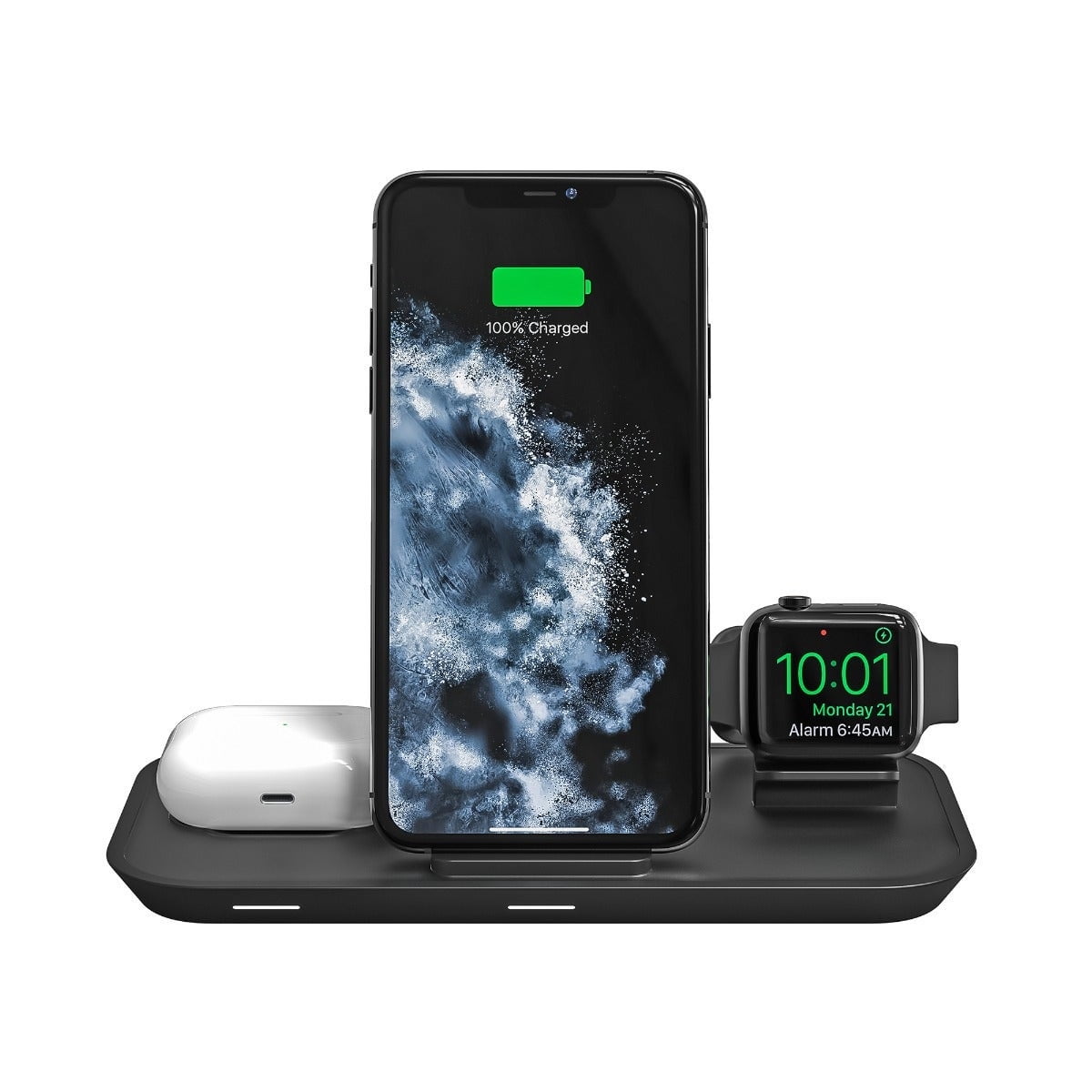 mophie 3-in-1 Wireless Charging Stand for Apple iPhone AirPods/AirPods Pro & Watch 7.5W Fast Charging Stylish Gloss Finish Portrait or Landscape Smartphone Charging Mode Black
