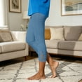 thumbnail image 3 of HomeDM Womens Capri Leggings High Waisted Lace Trim Bottom Light Blue Workout Athletic Running Yoga Pants Size M, 3 of 7