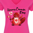 thumbnail image 4 of Inktastic Happy Canada Day Cute Red Beaver with Canadian Flag Women's V-Neck T-Shirt, 4 of 5