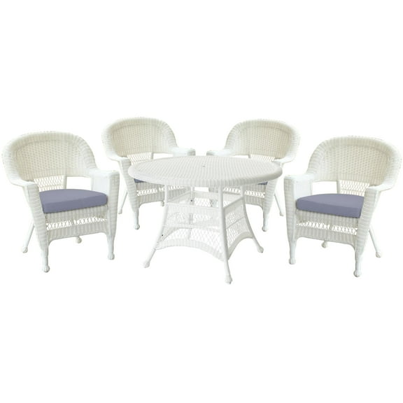 Jeco 5pc White Wicker Dining Set - Steel Blue Cushions