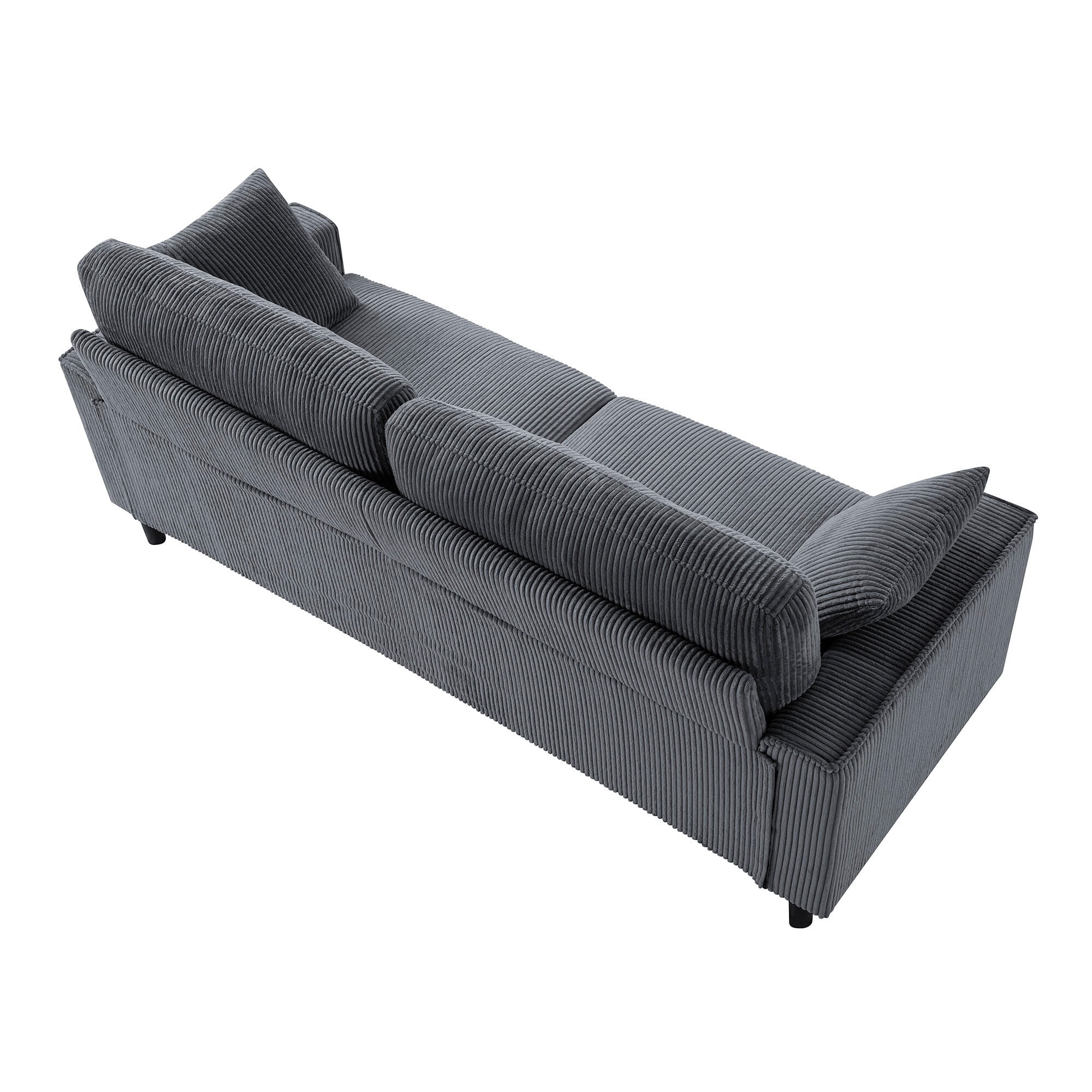 DEALTOPS 82" Corduroy Loveseat Sofa, 2-Seater Upholstered Couch with Sturdy Iron & Wood Frame, Dark Gray