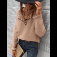 thumbnail image 4 of Suéteres de Mujer, Ropa de Otoño e Invierno, Jersey de Punto Informal de Larga con Botones y Volantes y Cuello Redondo Caqui L, 4 of 8